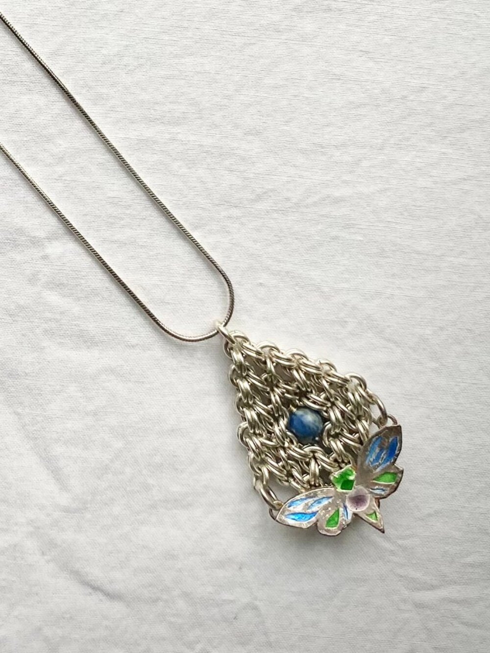 Artisan Made Sterling Chain Maille Necklace With Silver/Enamel Cicada 18" NEW